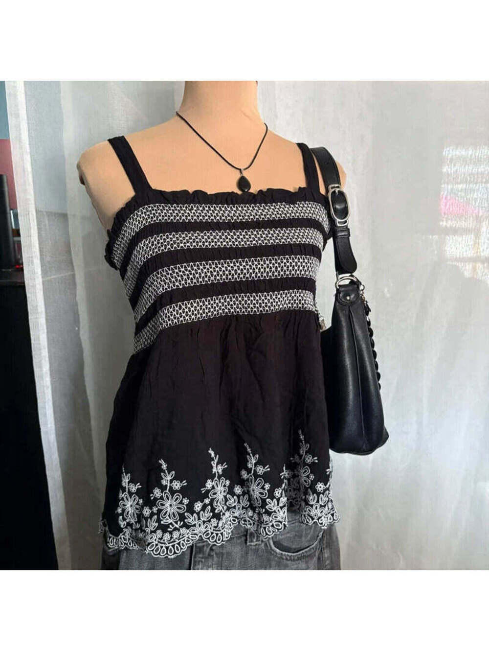 vintage y2k black and white babydoll tank top